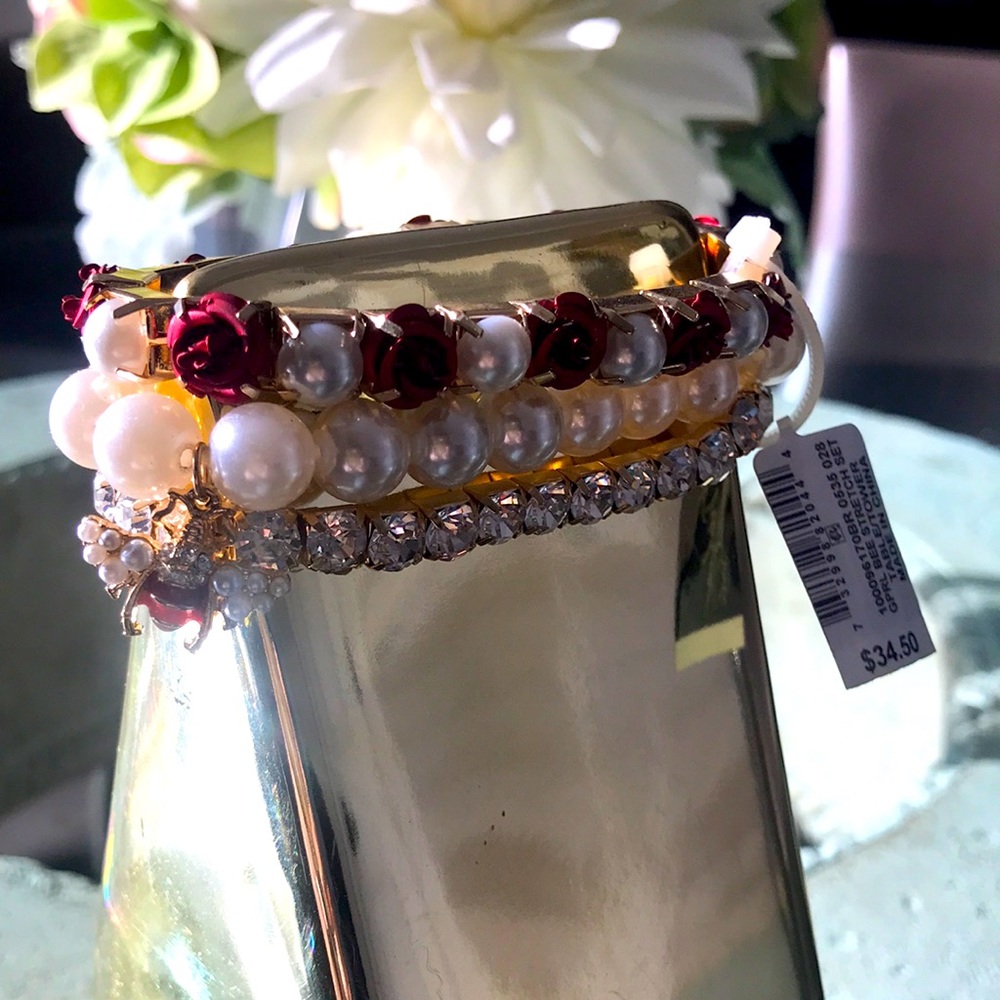 New With Tag! Thalia Sodi Queen Bee Rhinestone & Red Roses 3 Pc. Bracelet
